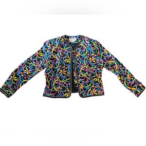 Vintage Maggy London Bow Print 100% Silk Jacket Size Medium